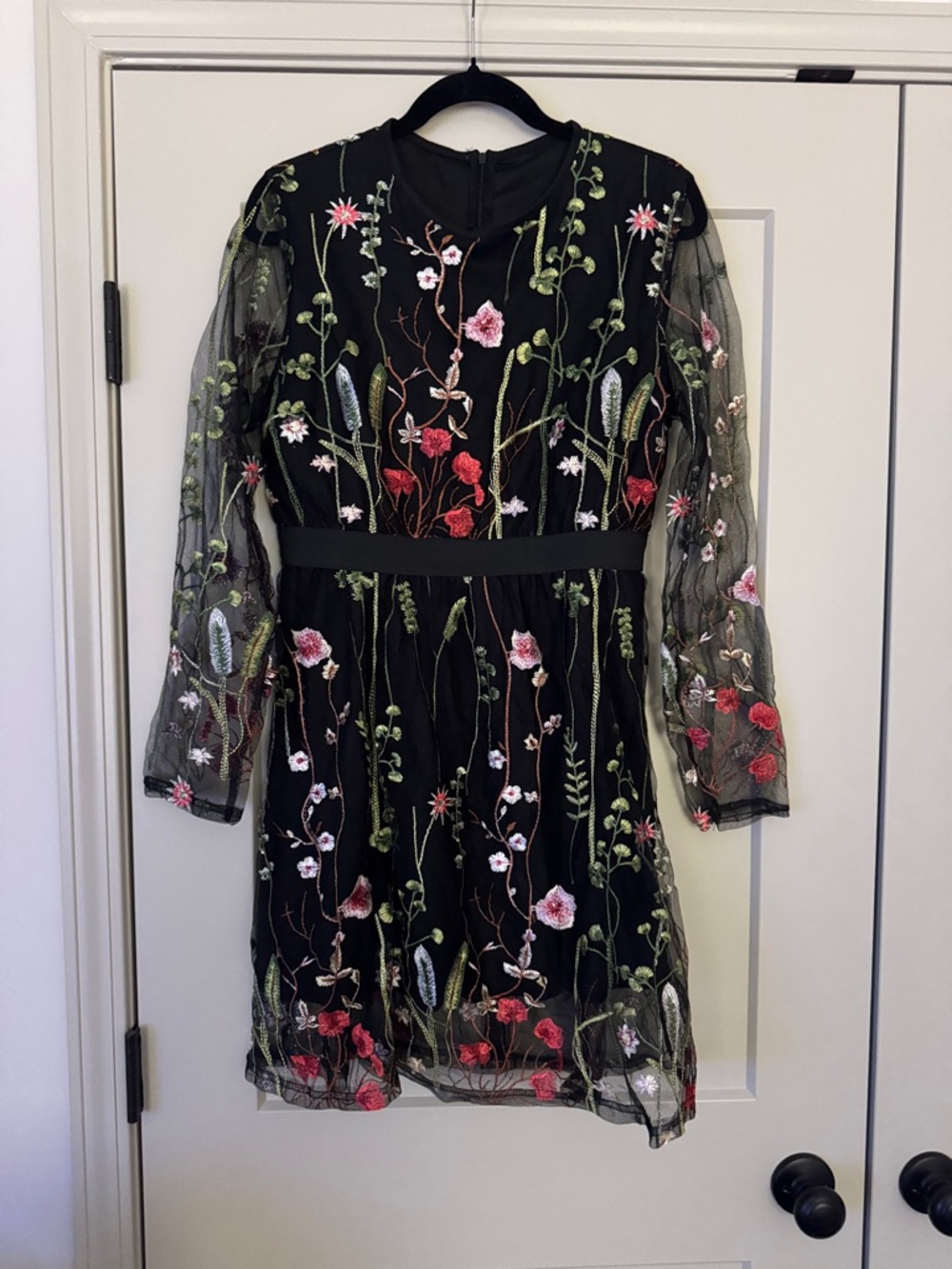 Embroidered Floral Black Dress